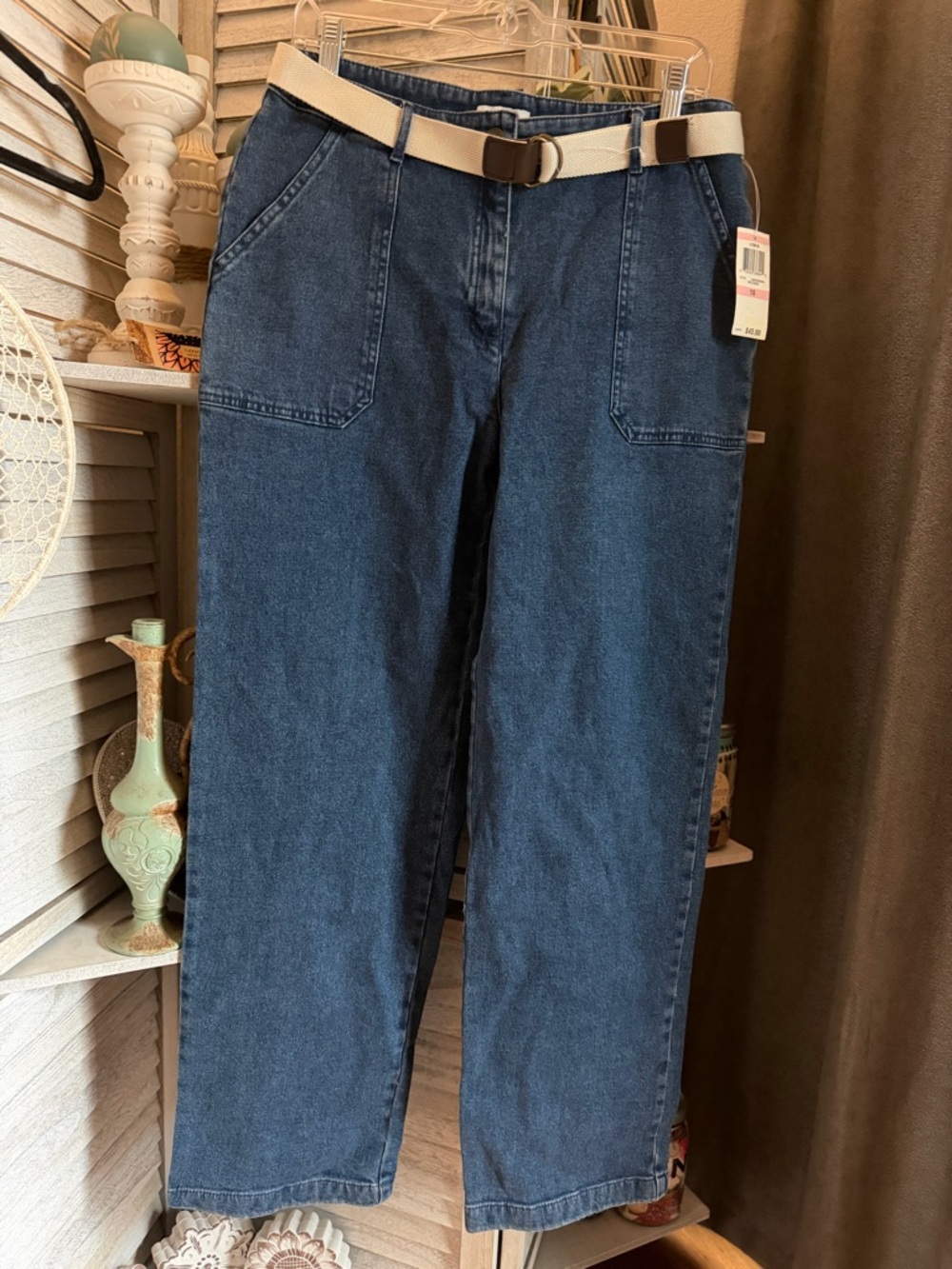 Calypso St. Barth Blue Denim Jeans with Cream Belt Accent NWT!